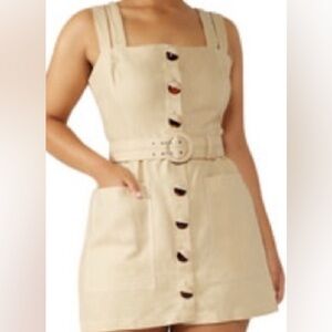 COPY -NICHOLAS Button Frt Double Strap Khaki Mini Dress Good Preown Cond NO Belt